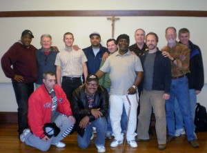 Ignatian Volunteer Jay Burke (second from right) on an Ignatian Spirituality Project Retreat in Boston. ISP's theme is "spiritual retreats ending homelessness".