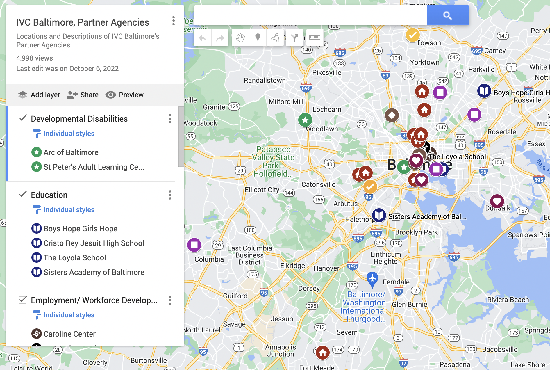 Map of IVC Baltimore Partner Agencies
